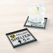 フォールアウトシェルター標識 ガラスコースター (アングル)