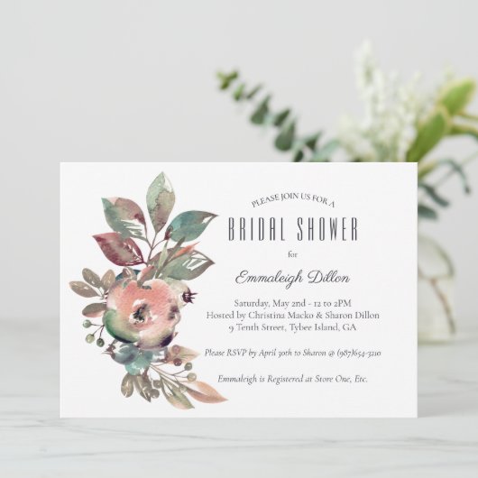 フォールインラブウォーターカラーフローラブライダルシャワー 招待状 (スタンド正面)