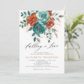 フォールインラブティール(緑がかった色)焼けオレンジブライダルシャワー 招待状 (スタンド正面)