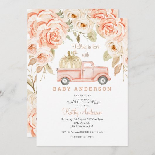 フォールインラブピーチベビーシャワー招待状 招待状 (正面/裏面)