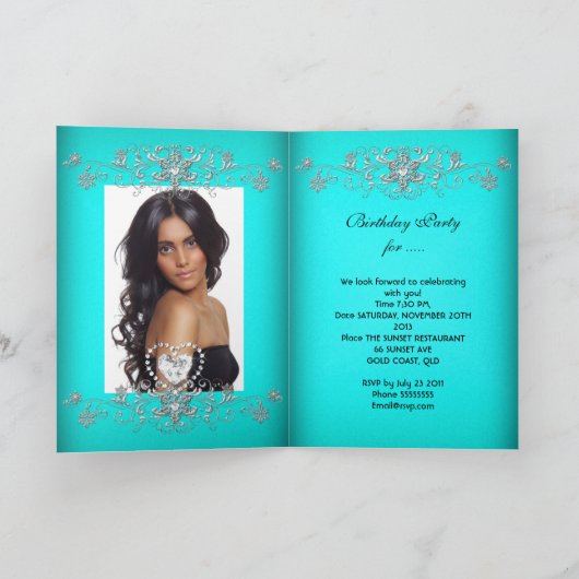 フォールディングカードキンセアニェラアクアティール（緑がかった色）グリッターティアラ 招待状 (内部)