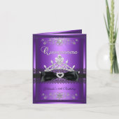 フォールディングカードキンセアニェラパープルグリッターティアラ 招待状 (正面)