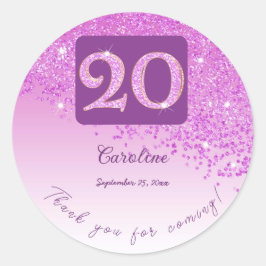 フォールピンクグリッター20誕生日感謝してい ラウンドシール