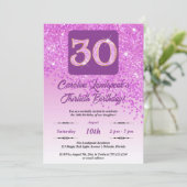 フォールピンクグリッター30歳の誕生日パーティー 招待状 (スタンド正面)