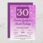 フォールピンクグリッター30歳の誕生日パーティー 招待状 (正面/裏面)