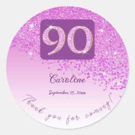 フォールピンクグリッター90誕生日感謝してい ラウンドシール