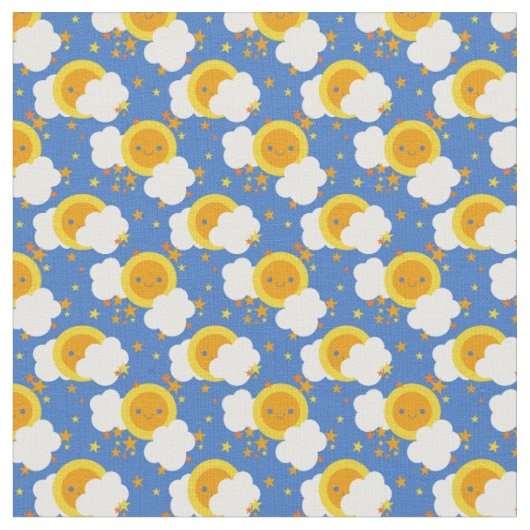 フォールンかわいいムーン，星，太陽 ファブリック (クローズアップ)