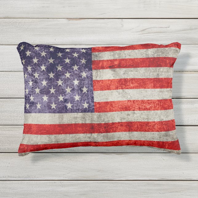 フォールンアンティークアメリカ国旗 アウトドアクッション (正面)