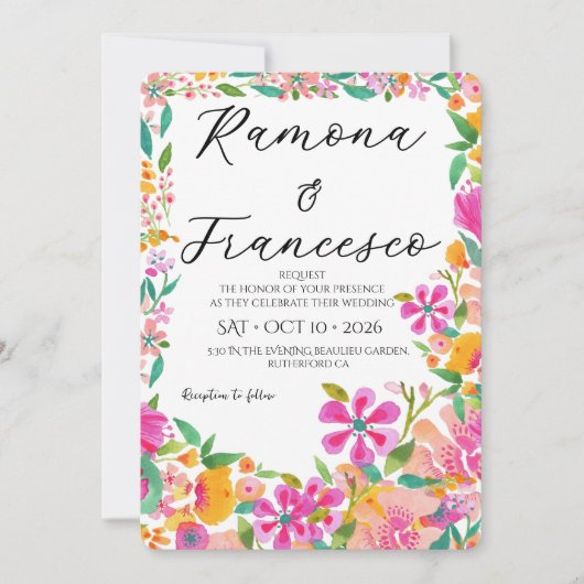 『フォール・フォー・ユー』水彩花イラストの結婚式招待状 招待状 (正面)