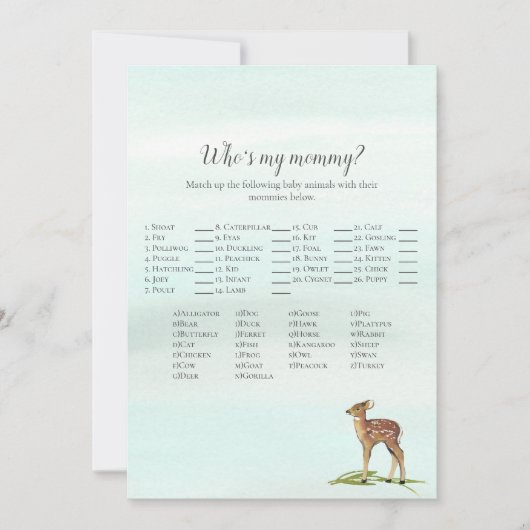 フォーレストアドベンチャー誰が私のママdeersベビーゲーム 招待状 (正面)