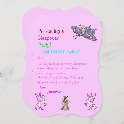 フォーンとユニコーンスリープバーまたはその他のパーティー招待状 招待状 (正面/裏面)