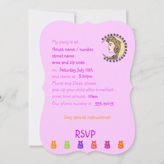 フォーンとユニコーンスリープバーまたはその他のパーティー招待状 招待状 (裏面)