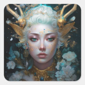 フォーン小妖精や小人ウーマンファンタジーアート スクエアシール (正面)