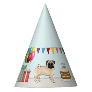 フォーン・パグ かわいい カートゥーン 犬 カラフル 誕生日 パーティーハット
