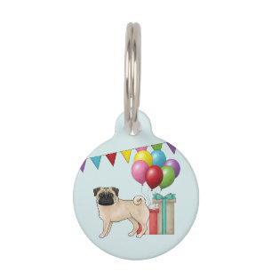 フォーン・パグ かわいい カートゥーン 犬 カラフル 誕生日 ペット ネームタグ