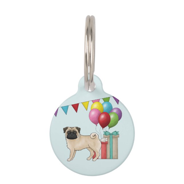 フォーン・パグ かわいい カートゥーン 犬 カラフル 誕生日 ペット　ネームタグ (正面)