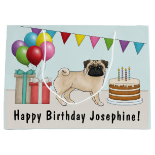 フォーン・パグ かわいい カートゥーン 犬 カラフル 誕生日 ラージペーパーバッグ