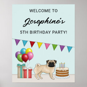 フォーン パグ かわいい カートゥーン 犬 誕生日 ウェルカム ポスター