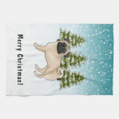 フォーン・パグ かわいい カートゥーン 犬 雪の 森 キッチンタオル (横)