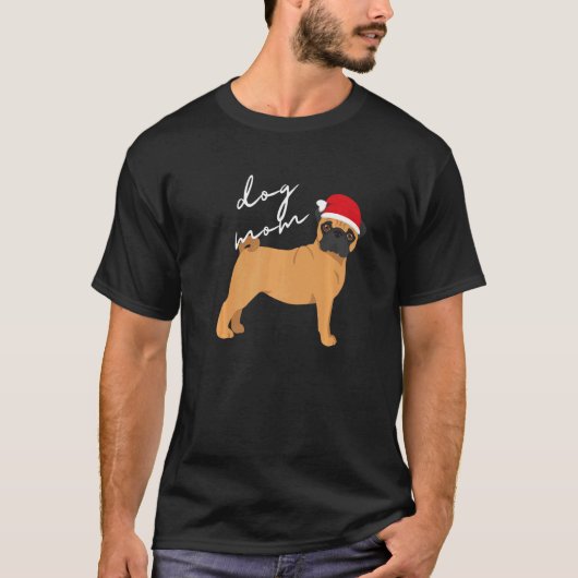 フォーン・パグ・ドッグママのクリスマス Tシャツ (正面)