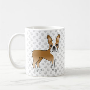 フォーン ボストンテリア かわいい カートゥーン 犬 と 灰色の 足跡 コーヒーマグカップ