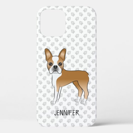 フォーン ボストンテリア カートゥーン 犬 + 名前 名入れ オリジナル Case-Mate iPhoneケース (裏面)
