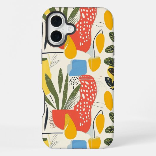フォーヴィスム調の鮮やかな色彩の庭の植木鉢 iPhoneケース (裏面)