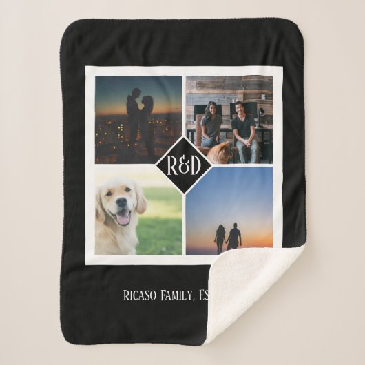 フォー写真テンプレートとモノグラムパーソナライズされた シェルパブランケット (正面)