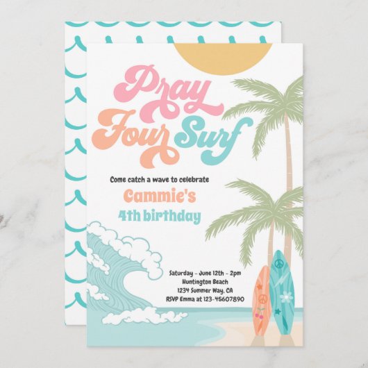 フォー祈サーフレトロサーフビーチ4th誕生日 招待状 (正面/裏面)