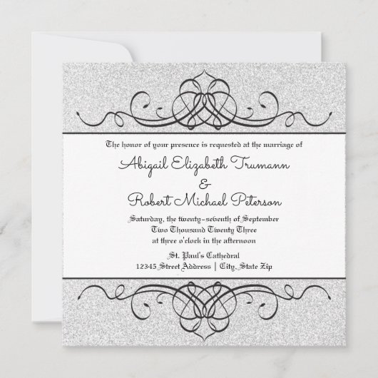 フォー輝くフォーマルヴィンテージ花盛り – 結婚式の招待 招待状 (正面)