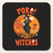 フォー！ウィッチズゴルフスティックウィッチ乗馬ハロウィン スクエアペーパーコースター (正面)
