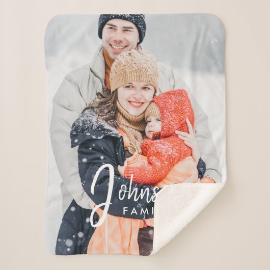 フカスタムァミリの写真と名前のタイポグラフィ シェルパブランケット (正面)