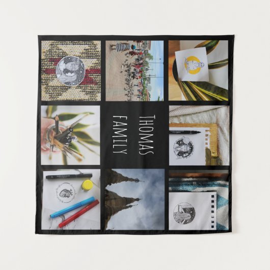 フカスタムァミリ写真と名前Instagram Collage タペストリー (正面(横))