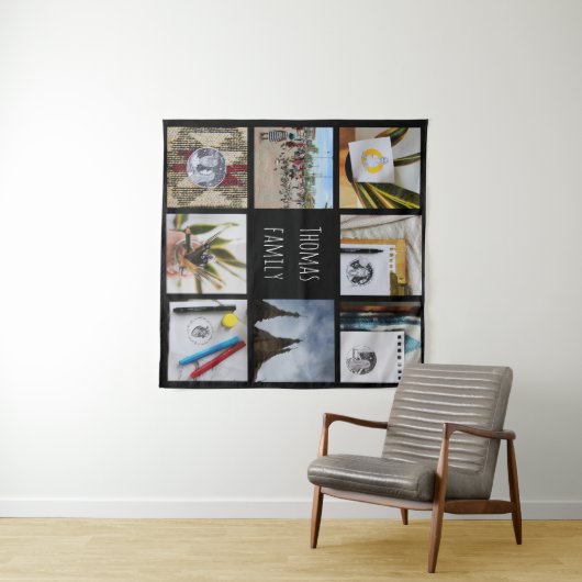 フカスタムァミリ写真と名前Instagram Collage タペストリー (インサイチュ(横))