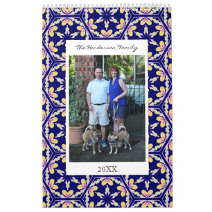 フカスタムァミリ写真 青いタイスペインのルパターン カレンダー