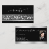 フカスタムォトまたはロゴ発光銀色グリッターブラック 名刺 (正面/裏面)