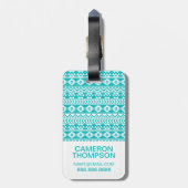 フカスタムォトティール(緑がかった色)グランジ部族パターン ラゲッジタグ (裏面縦)