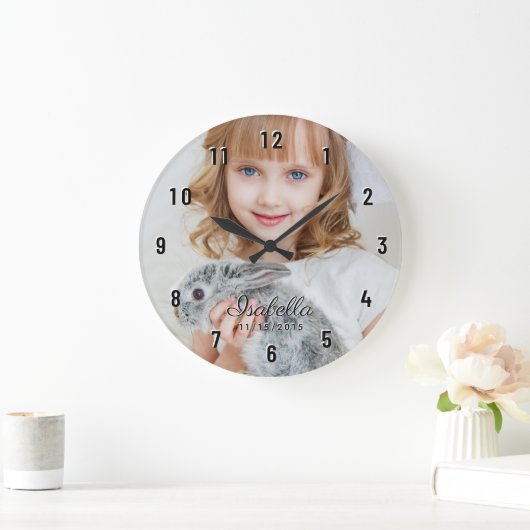 フカスタムォトネーム誕生日付の黒い数字 ラージ壁時計 (ホーム)