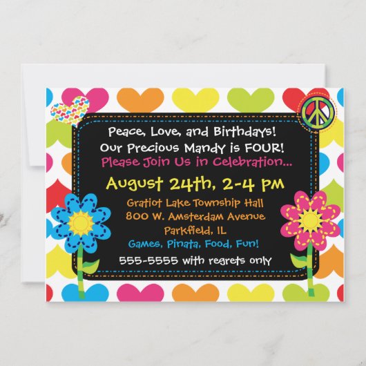 フカスタムォトピース、ラブ、誕生日招待状 招待状 (裏面)