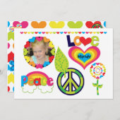 フカスタムォトピース、ラブ、誕生日招待状 招待状 (正面/裏面)