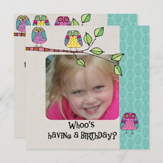 フカスタムォトフカラフルォウルズ誕生日招待状 招待状 (正面/裏面)