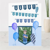 フカスタムォトブルーバンティング&バルーンズ誕生日 カード (正面)