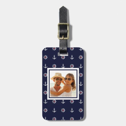 フカスタムォトレッドホワイト&ブルーいかりパターン ラゲッジタグ (正面縦)