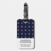 フカスタムォトレッドホワイト&ブルーいかりパターン ラゲッジタグ (裏面縦)