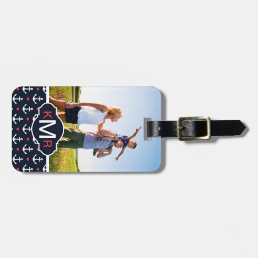 フカスタムォト&モノグラムハート&いかりパターン ラゲッジタグ (正面横)