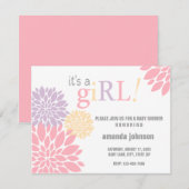 フカスタムラワーベビーシャワーガール 招待状 (正面/裏面)