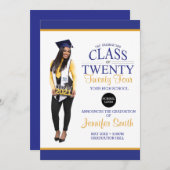 フカスタムル体フォトブルーと黄色の卒業 招待状 (正面/裏面)