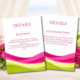 フクシアとライムグリーンのモダンウェディング詳細カード エンクロージャーカード