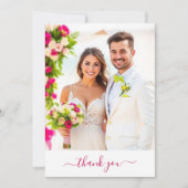 フクシアとライムグリーンの結婚式サンクスカード サンキューカード (正面)