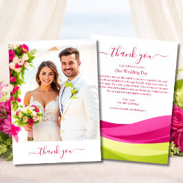 フクシアとライムグリーンの結婚式サンクスカード サンキューカード